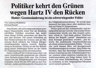 Weser Kurier: Politiker kehrt den Grnrn wegen Hartz IV den Rcken