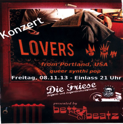 LOVERS (Queer synthi pop from Portland USA), Friese in der Friesenstrae 124, by Friesencrew, 21:00 h.