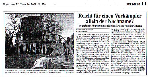 Weser Kurier zum Namensstreit Ulrichsplatz